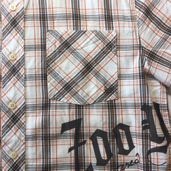 Zoo York Men’s Short Sleeve Button Down Shirt Offwhite Rust Grey Plaid M - Picture 4 of 14
